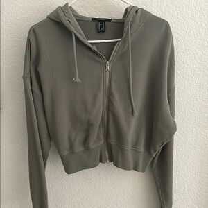 Olive Green crop Zip-Up Hoodie